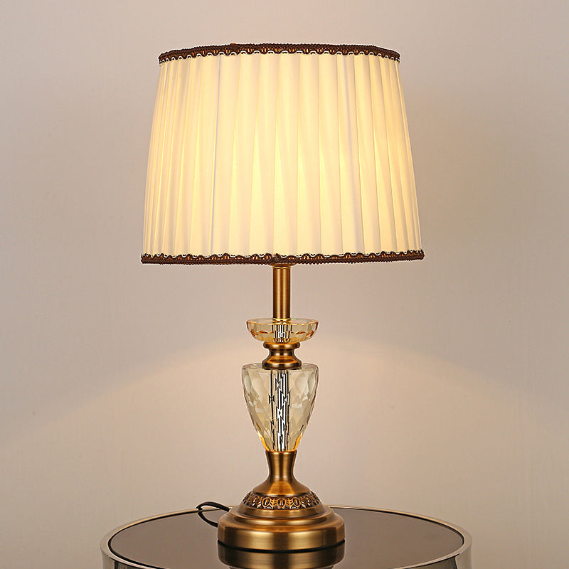 Pleated Fabric Modernist Table Lamp With Metallic Base - Beige 1 Bulb