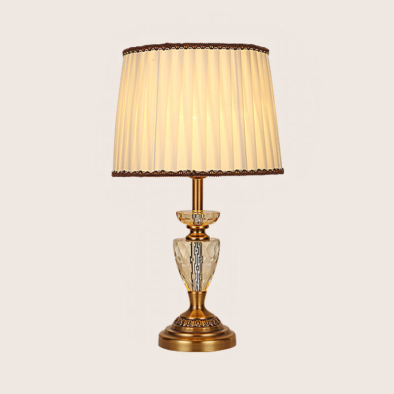 Pleated Fabric Modernist Table Lamp With Metallic Base - Beige 1 Bulb