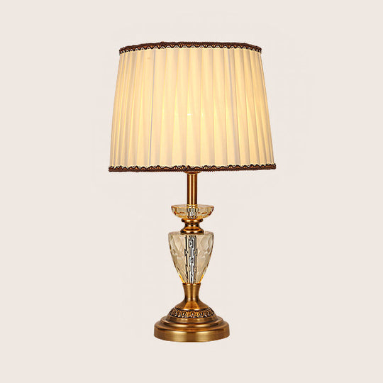 Pleated Fabric Modernist Table Lamp With Metallic Base - Beige 1 Bulb