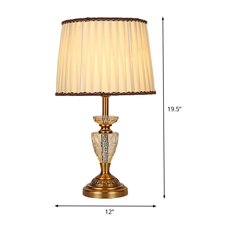 Pleated Fabric Modernist Table Lamp With Metallic Base - Beige 1 Bulb