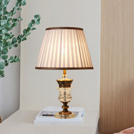 Modern Beige Table Lamp With Wide Flare Fabric Shade For Dining Rooms