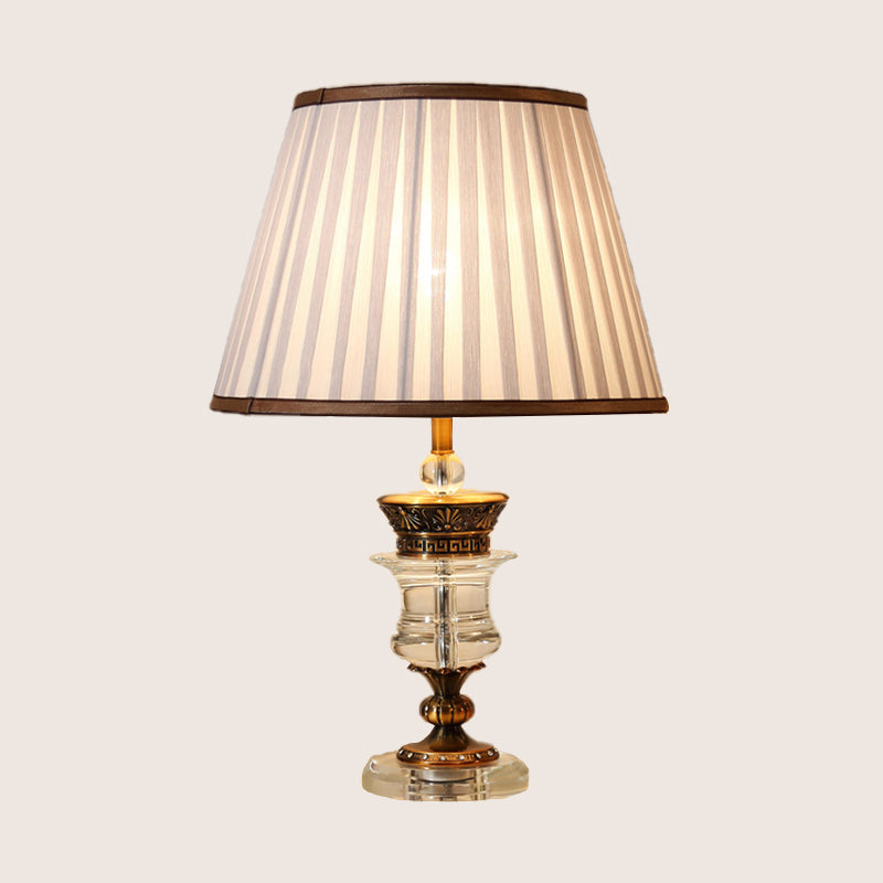 Modern Beige Table Lamp With Wide Flare Fabric Shade For Dining Rooms