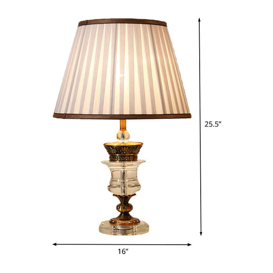 Modern Beige Table Lamp With Wide Flare Fabric Shade For Dining Rooms