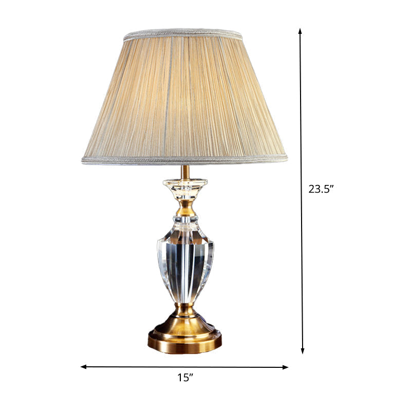 Modern Beige Urn Desk Lamp With Beveled Crystal Table Light And Fabric Shade