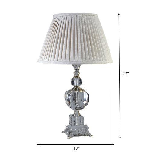 Modern Grey Fabric Tapered Desk Light: Sculpted Metal Base 1 Head Table Lamp