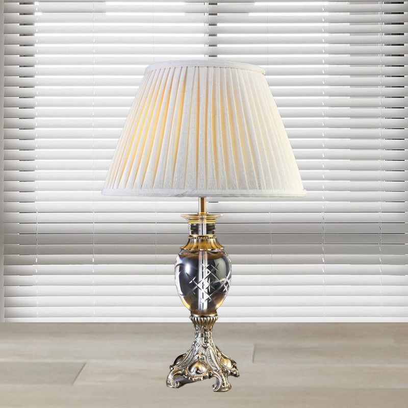 Modern Grey Living Room Desk Lamp With Pleated Fabric Shade