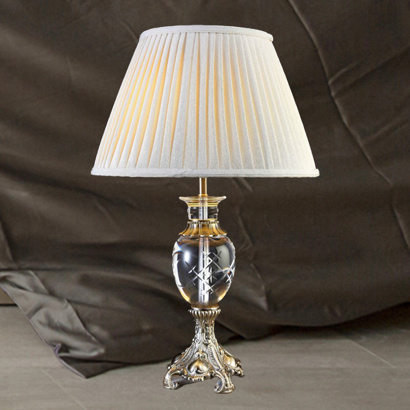 Modern Grey Living Room Desk Lamp With Pleated Fabric Shade