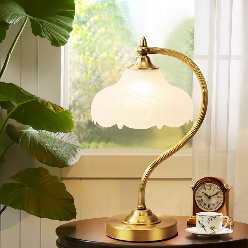 Modern Brass Metal Table Lamp With Opal Glass Shade - Perfect For Living Room Lighting