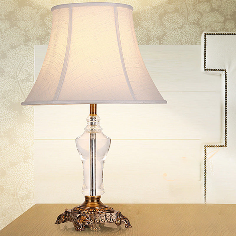 Modern Fabric Table Lamp: Flare Desk Light With Bronze Metal Base - White 1 Bulb