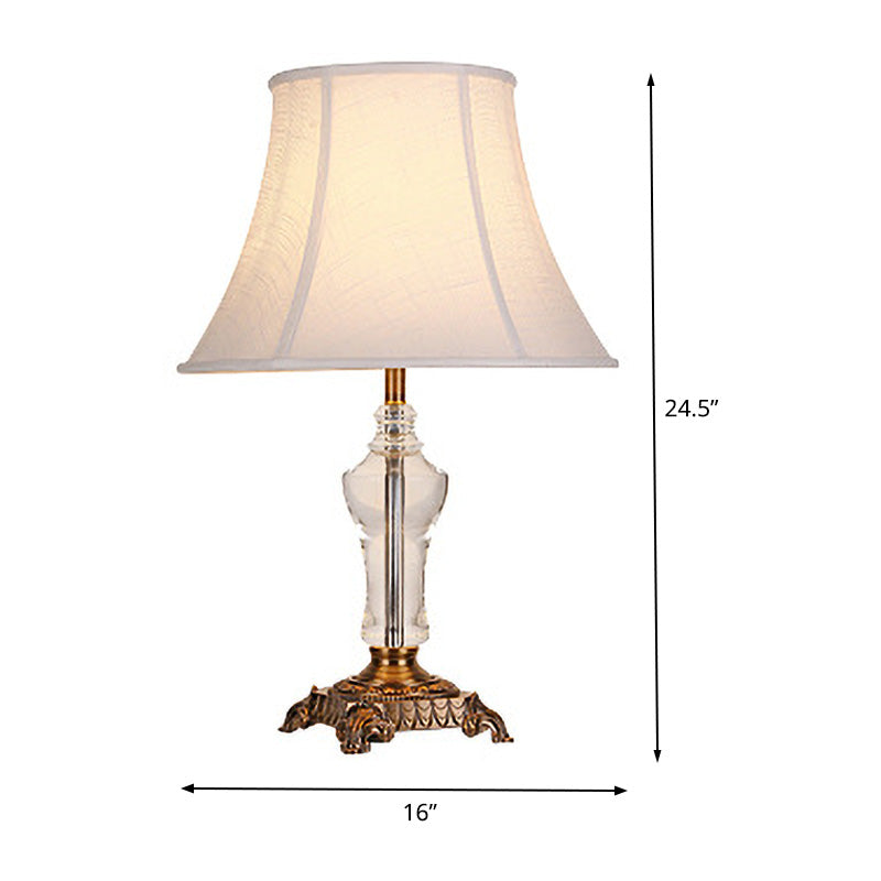 Modern Fabric Table Lamp: Flare Desk Light With Bronze Metal Base - White 1 Bulb