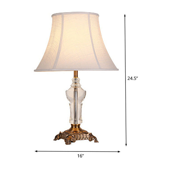 Modern Fabric Table Lamp: Flare Desk Light With Bronze Metal Base - White 1 Bulb