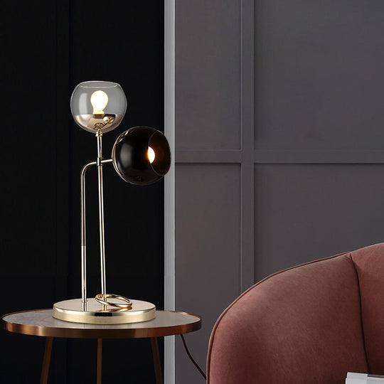 Minimalist Gold Metal Nightstand Light With 2 Spherical Lights For Living Room