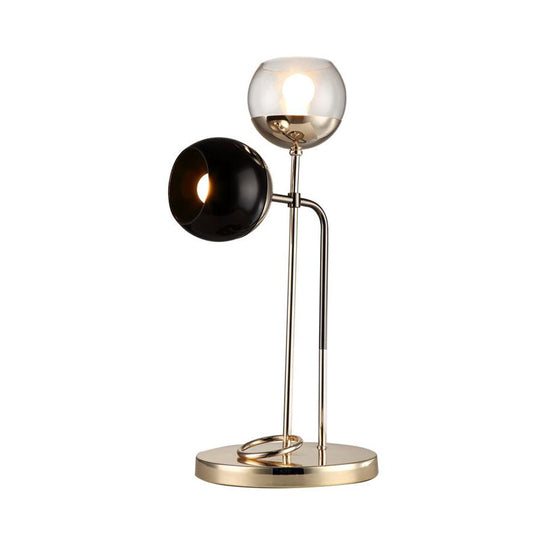 Minimalist Gold Metal Nightstand Light With 2 Spherical Lights For Living Room