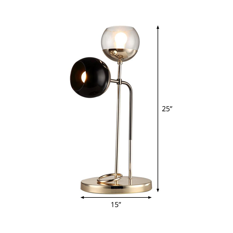 Minimalist Gold Metal Nightstand Light With 2 Spherical Lights For Living Room