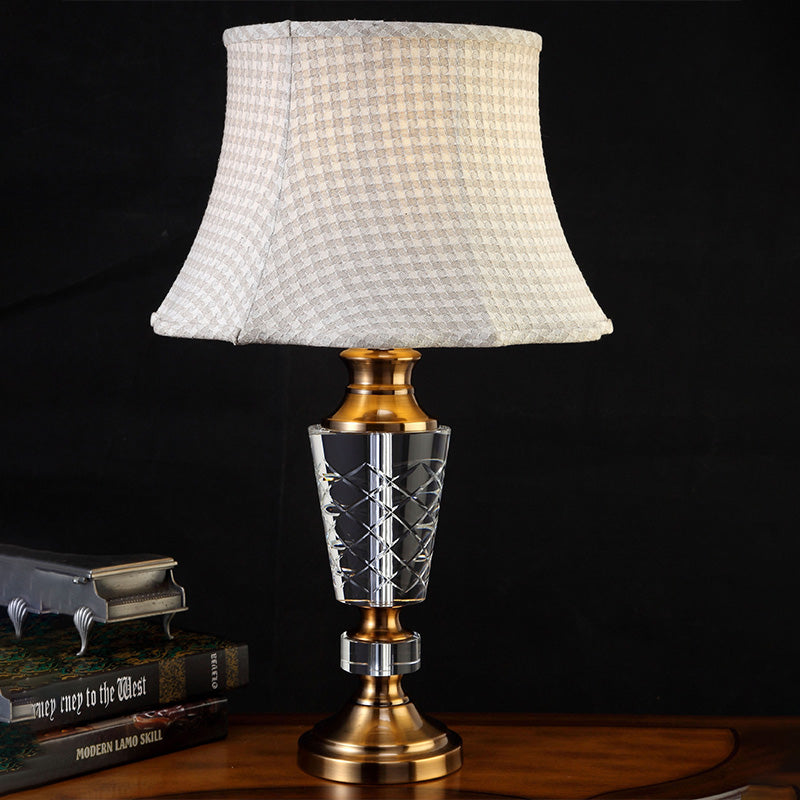 Grey Hand-Cut Crystal 1-Head Nightstand Lamp With Contemporary Tapered Design