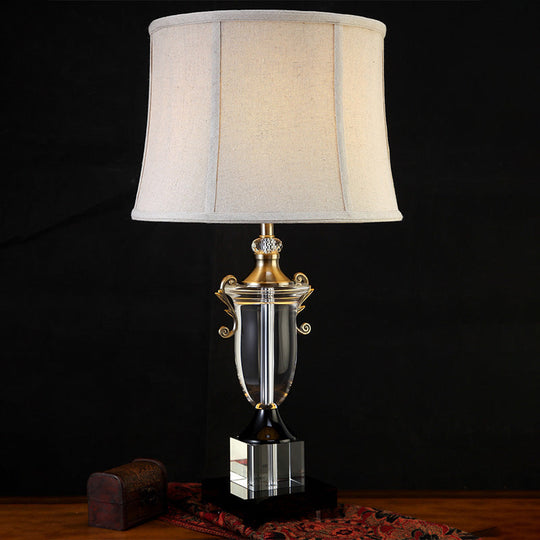 Modern Grey Study Lamp - Bell Paneled 1-Bulb Light With Fabric Shade Ideal For Reading