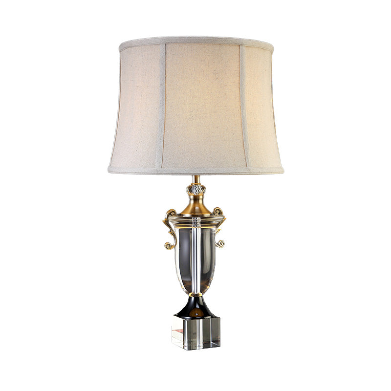 Modern Grey Study Lamp - Bell Paneled 1-Bulb Light With Fabric Shade Ideal For Reading