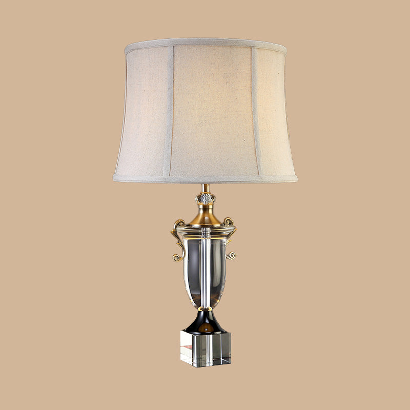 Modern Grey Study Lamp - Bell Paneled 1-Bulb Light With Fabric Shade Ideal For Reading