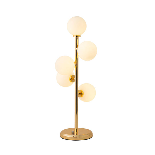 Post-Modern Cream Glass Nightstand Lamp With 5 Lights - Ball Metal Table Lighting In Black/Gold For