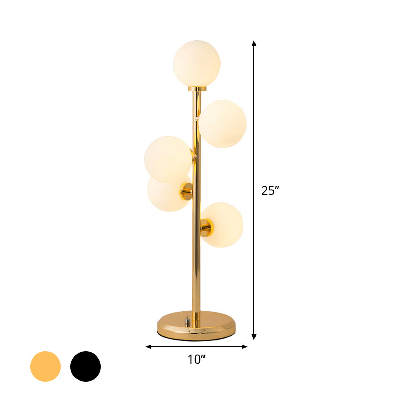 Post-Modern Cream Glass Nightstand Lamp With 5 Lights - Ball Metal Table Lighting In Black/Gold For