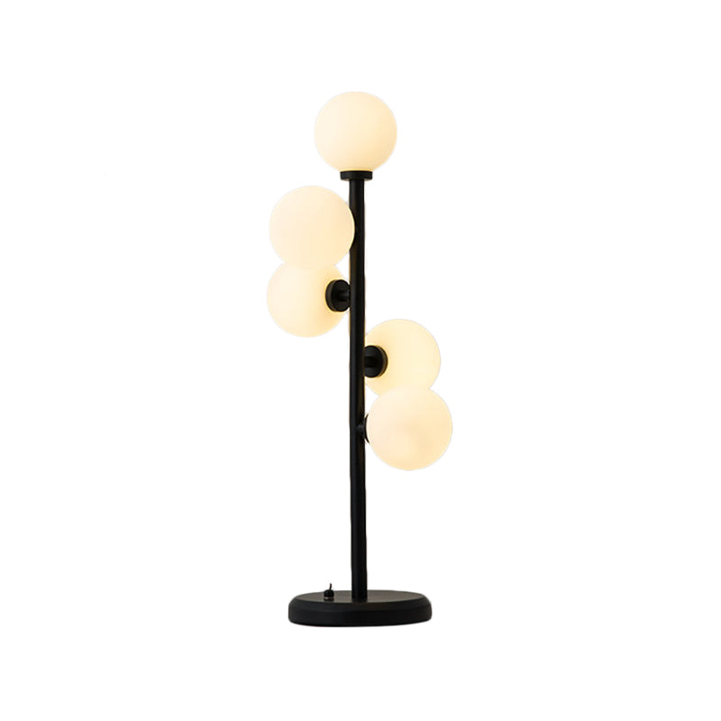 Post-Modern Cream Glass Nightstand Lamp With 5 Lights - Ball Metal Table Lighting In Black/Gold For