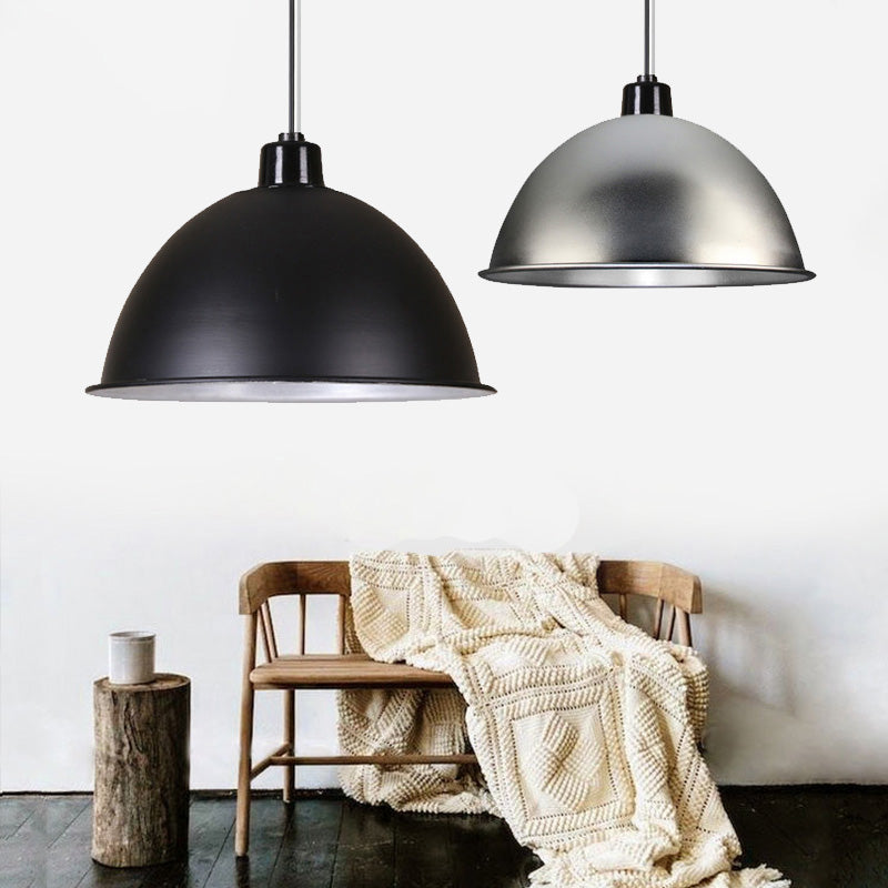 Retro Style Hanging Pendant Light With Metallic Bowl Shade - 1 In Black/Silver