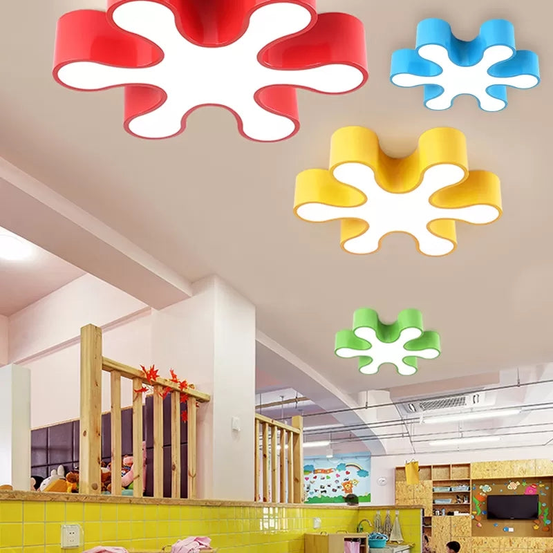 Colorful Petal Acrylic Led Ceiling Lamp For Kindergarten - Red/Yellow/Blue/Green 19.5/23.5 W