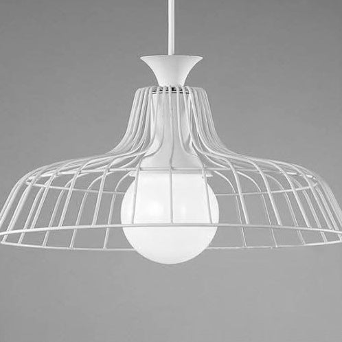 Wire Frame Ceiling Pendant Lamp with Industrial Style Barn Shade in Black/White