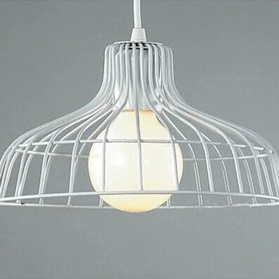 Wire Frame Ceiling Pendant Lamp with Industrial Style Barn Shade in Black/White