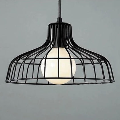 Wire Frame Ceiling Pendant Lamp with Industrial Style Barn Shade in Black/White