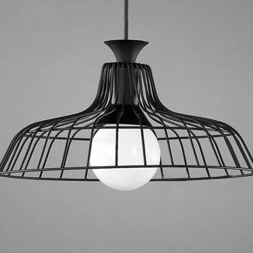 Wire Frame Ceiling Pendant Lamp with Industrial Style Barn Shade in Black/White