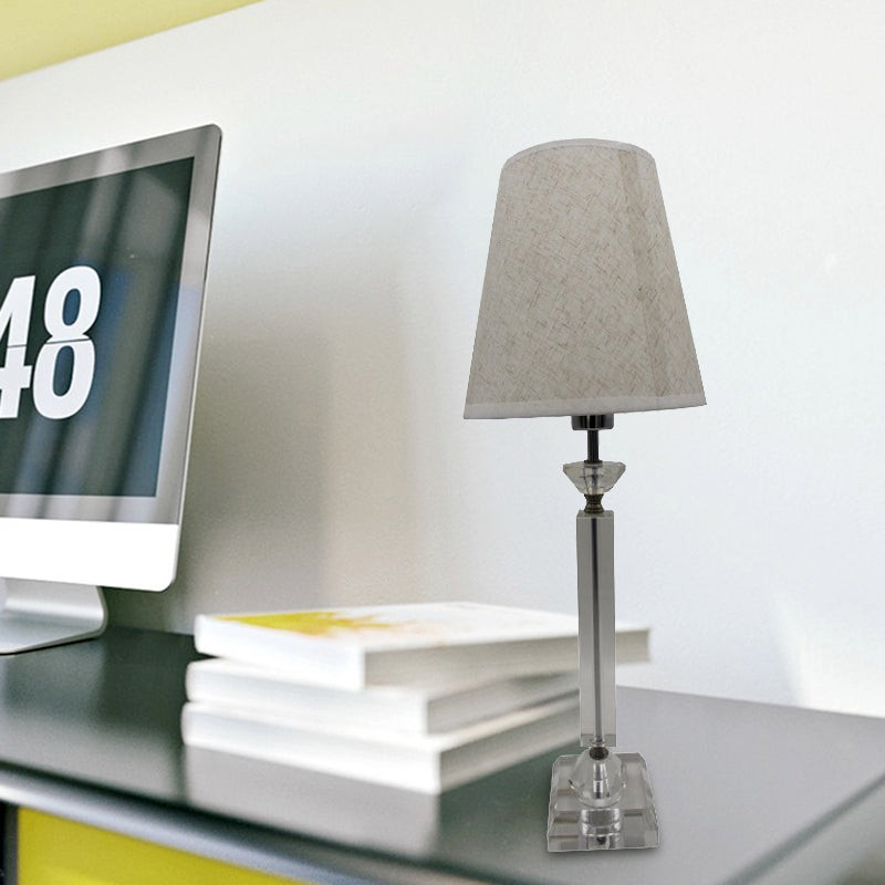 Modern Grey Table Lamp With Hand-Cut Crystal - Small Desk Light