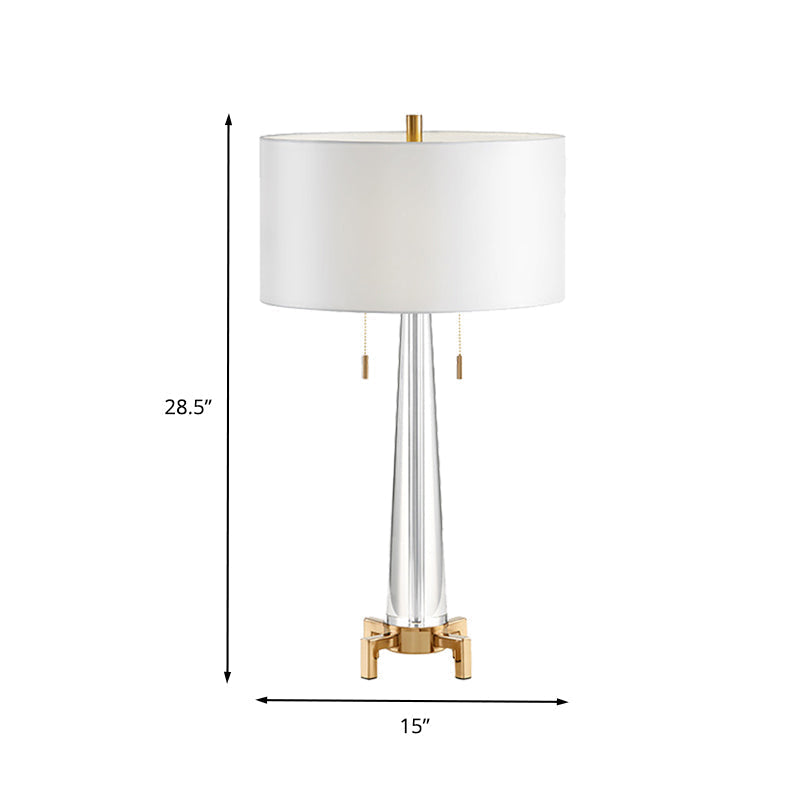 Modern Hand-Cut Crystal Conical Fabric Task Light Nightstand Lamp With Pull Chain