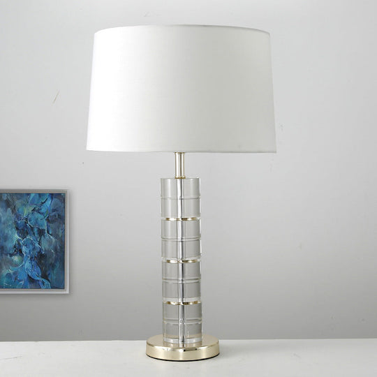 White Modernist Crystal Cylinder Study Lamp - Hand-Cut 1 Head Reading Book Light