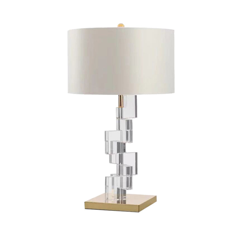 Contemporary White Table Lamp: Straight Sided Shade Fabric 1 Head Desk Light