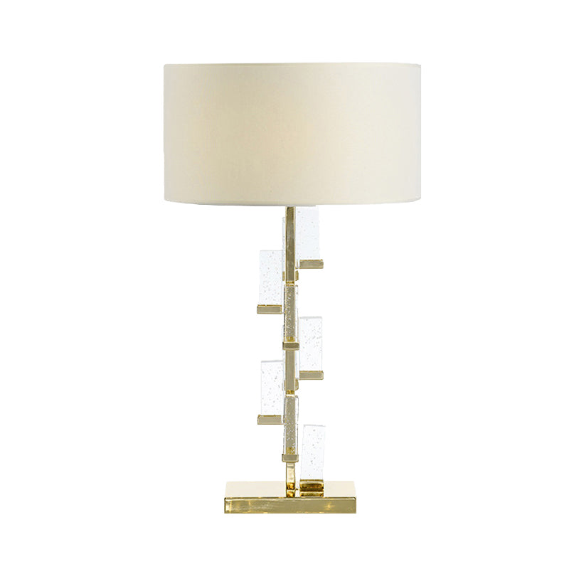 Crystal Table Lamp - White Drum Shade Simplicity Design Bedside Desk Light With Fabric