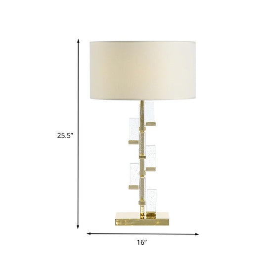 Crystal Table Lamp - White Drum Shade Simplicity Design Bedside Desk Light With Fabric