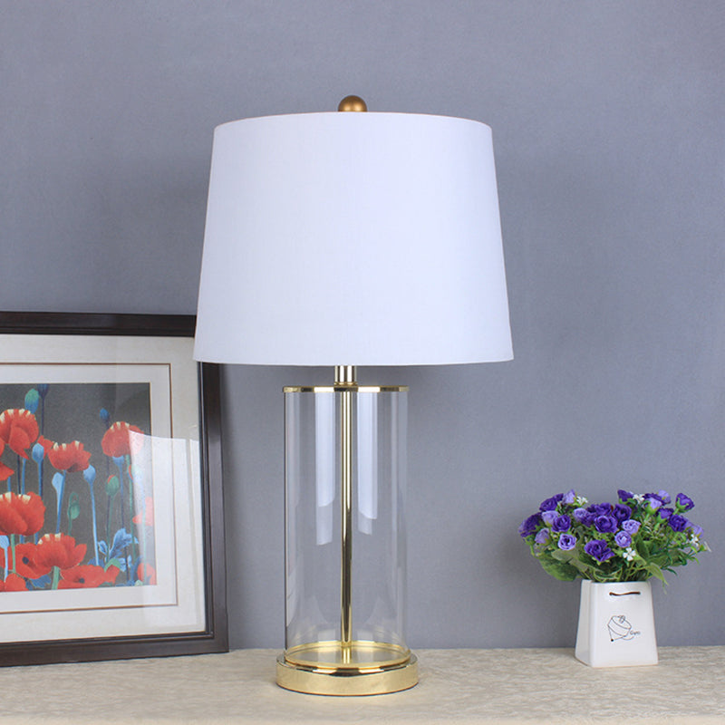 Minimalist Dining Room Table Lamp - White Desk Light With Fabric Drum Shade