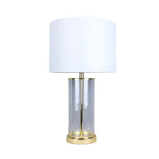 Minimalist Dining Room Table Lamp - White Desk Light With Fabric Drum Shade