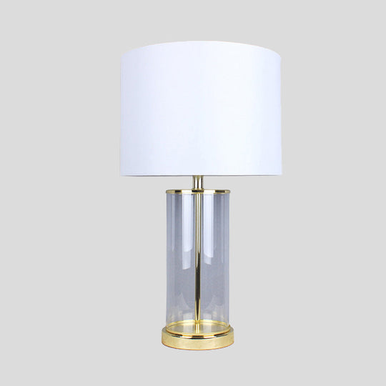 Minimalist Dining Room Table Lamp - White Desk Light With Fabric Drum Shade