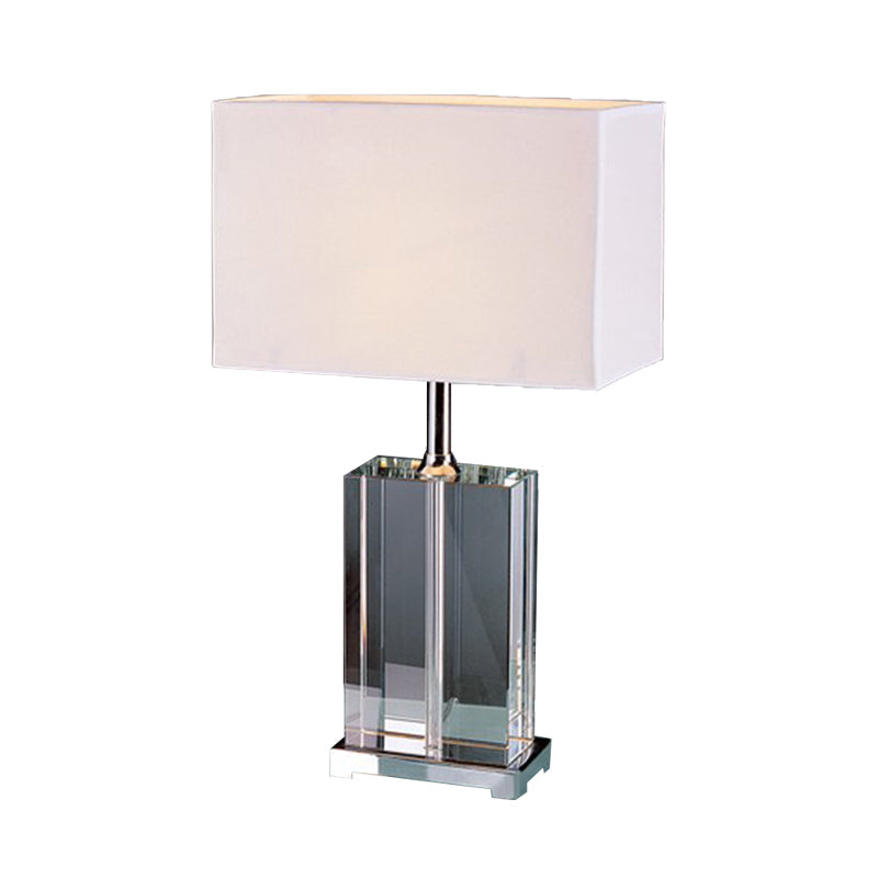 Modern Rectangular Reading Light With Clear Crystal And Fabric Shade - White Nightstand Lamp