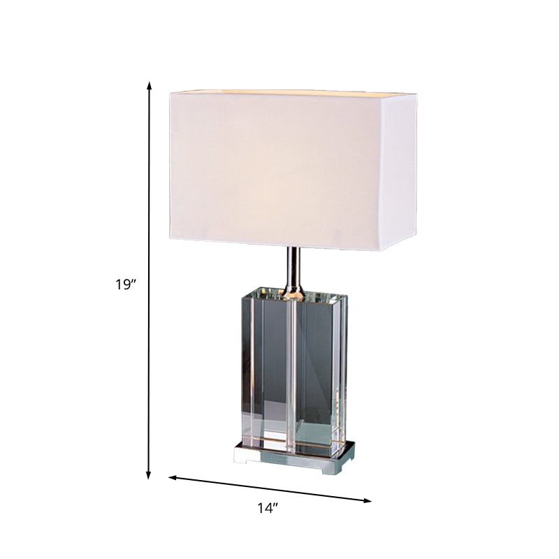 Modern Rectangular Reading Light With Clear Crystal And Fabric Shade - White Nightstand Lamp