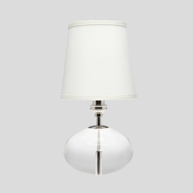 White Oblong Fabric Table Lamp With Clear Crystal Accent - Simple And Elegant Desk Lighting