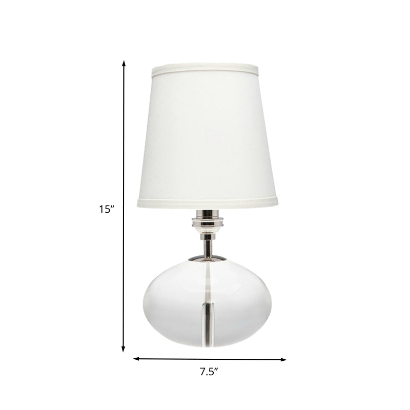 White Oblong Fabric Table Lamp With Clear Crystal Accent - Simple And Elegant Desk Lighting