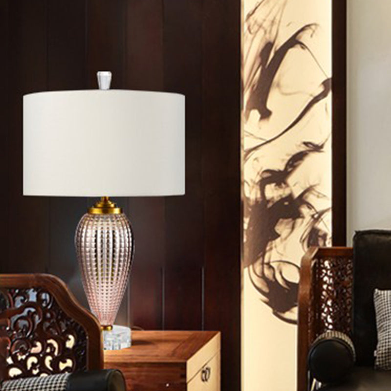 Modern White Cylinder Desk Lamp With Fabric Shade - Small And Stylish Table Light