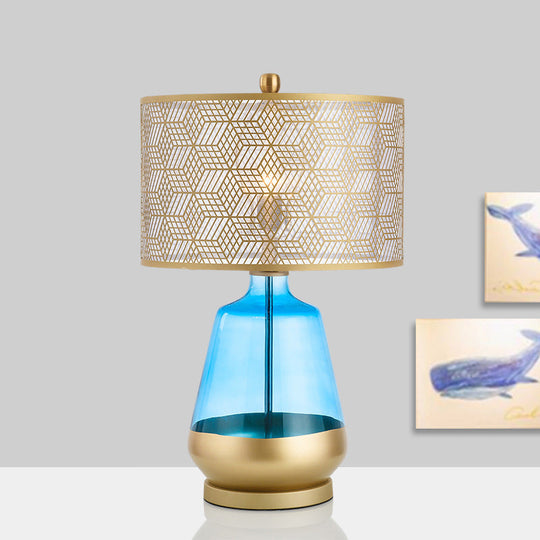 Contemporary Metallic Gold Drum Shade Table Light: Small Desk Lamp For Bedroom