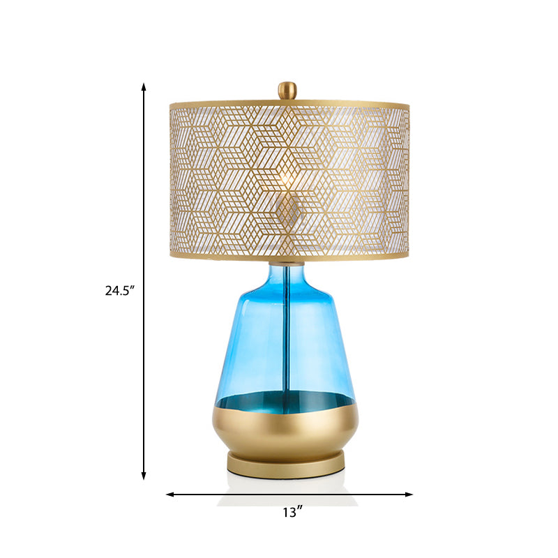 Contemporary Metallic Gold Drum Shade Table Light: Small Desk Lamp For Bedroom