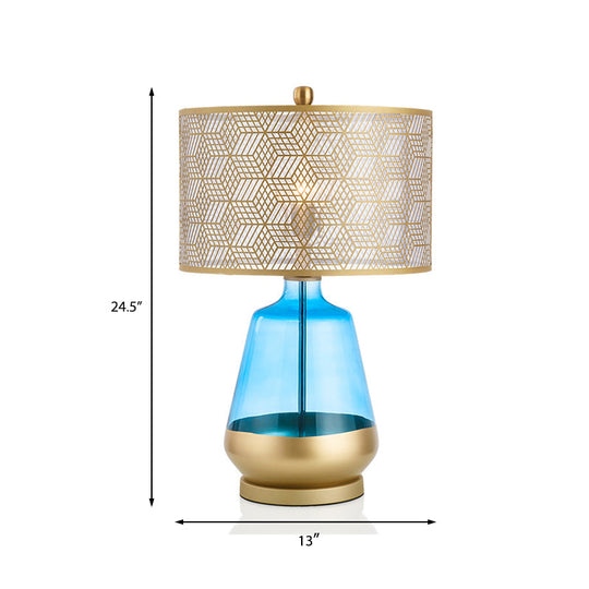 Contemporary Metallic Gold Drum Shade Table Light: Small Desk Lamp For Bedroom