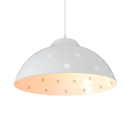 Vintage Dome Pendant Lighting: Retro Black/White Metal Suspension Light With Flower Pattern &