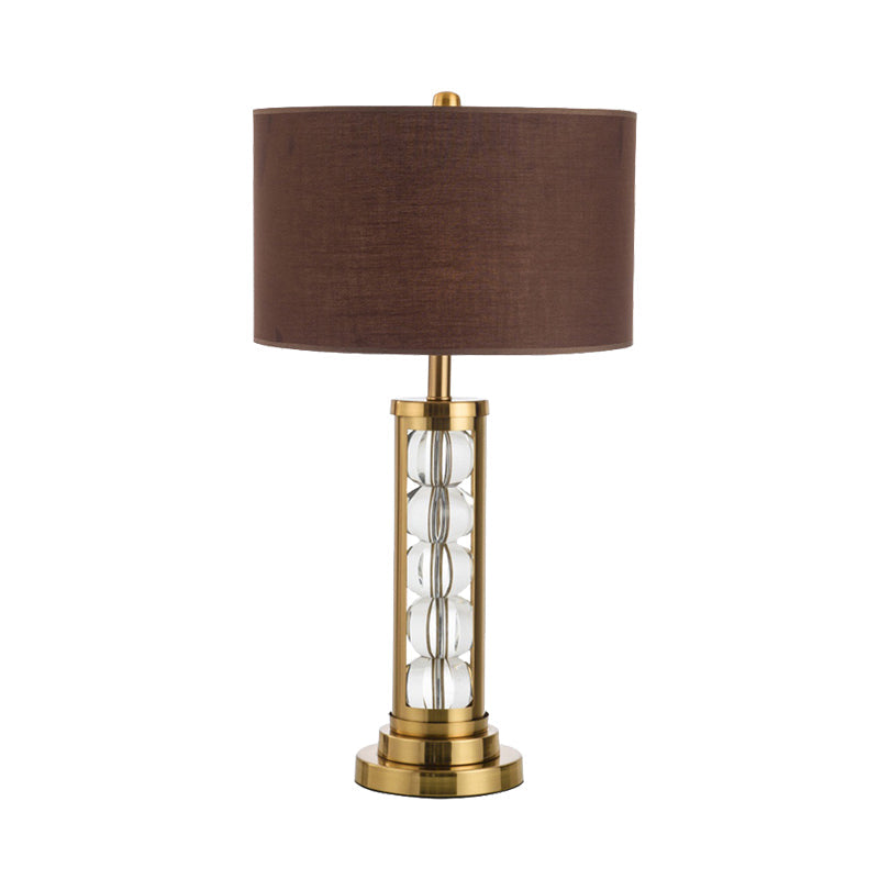 Modern Global Desk Lamp With Clear Crystal Accent Brown Base And Fabric Shade